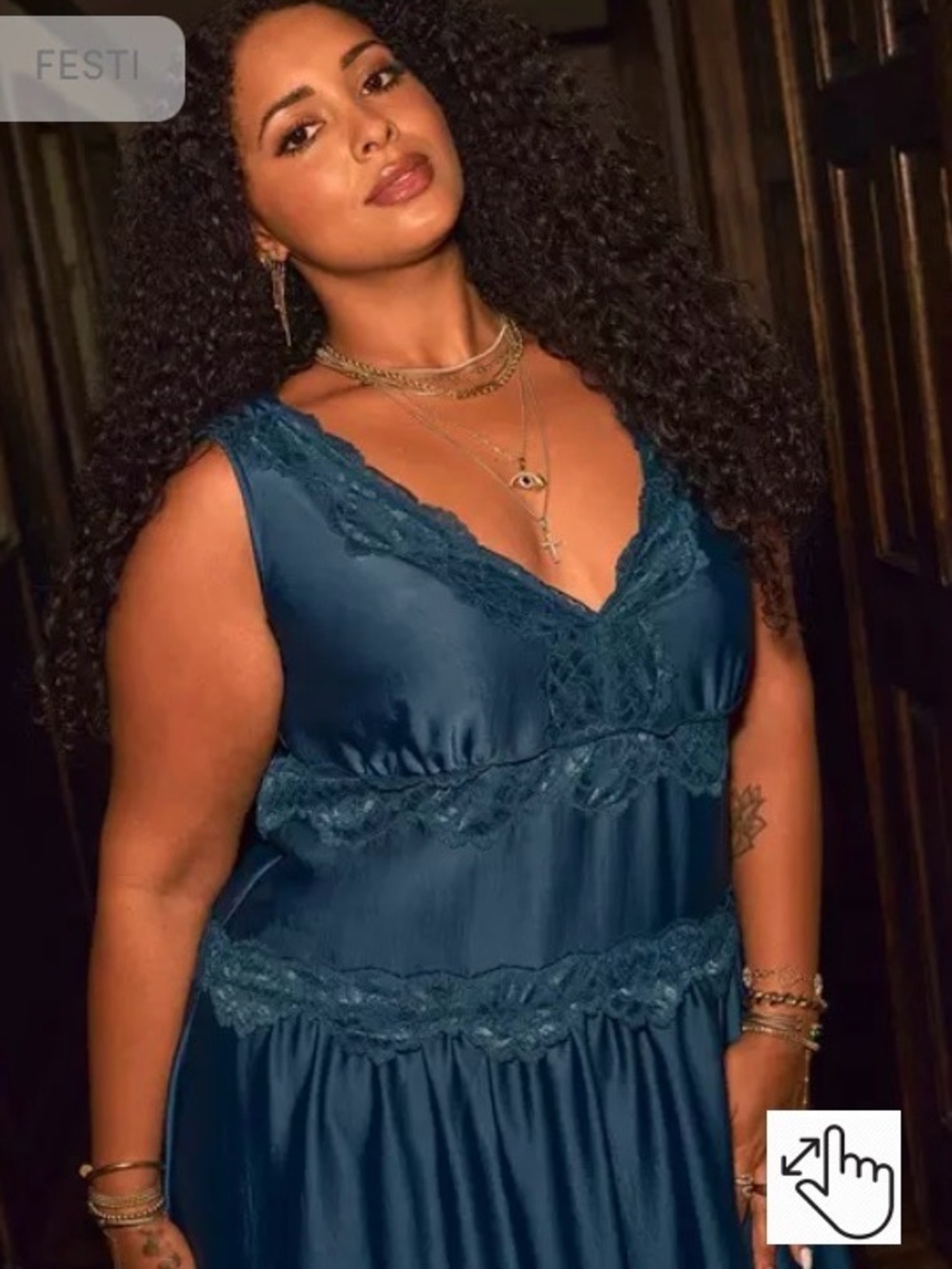 Torrid FESTI Teal Satin Drop Waist Maxi Dress with Lace Trim - Picture 5 of 6